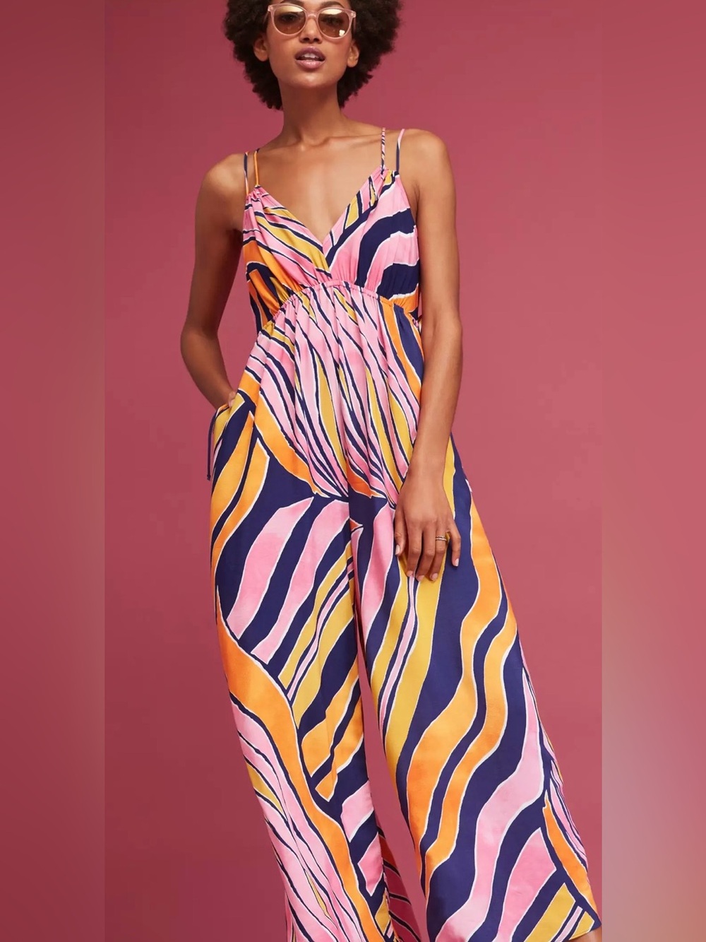 Anthropologie Maeve Finley Abstract Wide Leg Jumpsuit Size 6 Boho Resort
